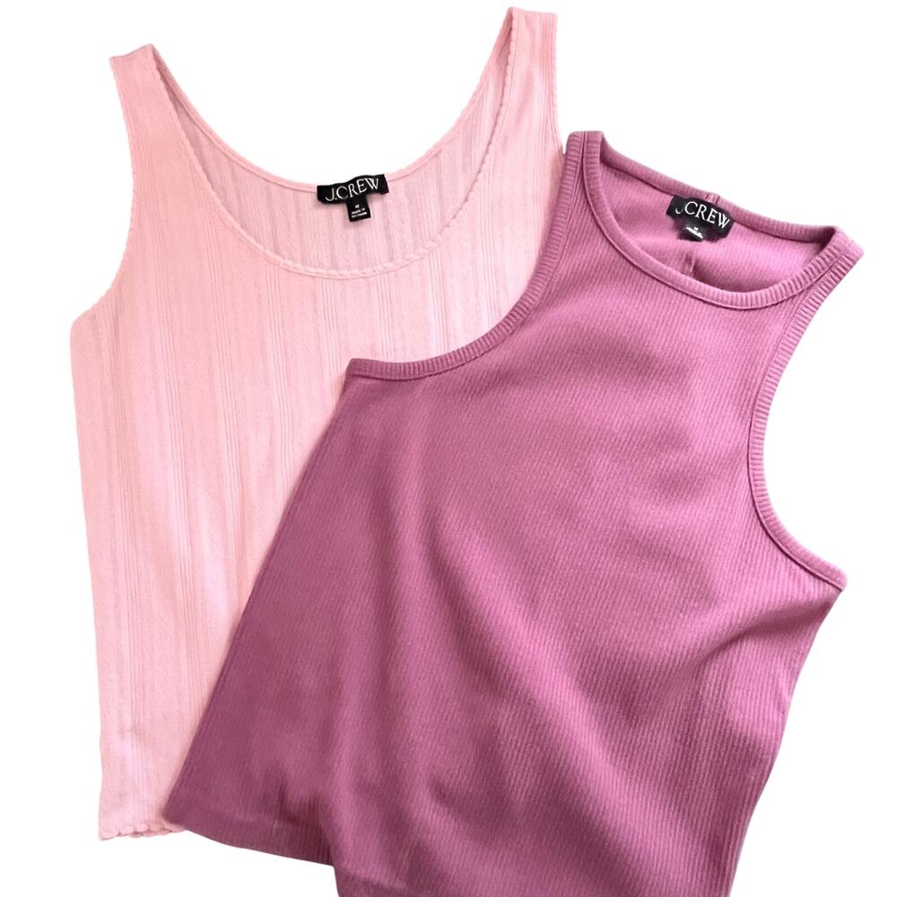 J.Crew Ribbed Tank Top Set Women’s Medium Pink Purple Sleeveless Layering Basics